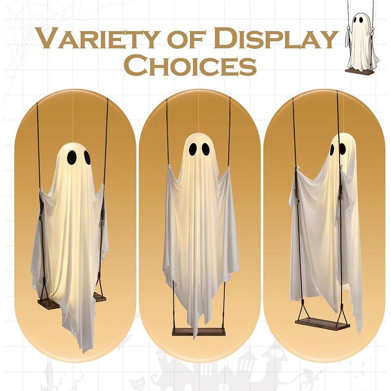 5 FT Large Hanging Swing Ghost Halloween Decor with Led Lights,2026 Spooky Cute Ghosts Decorations for Front Porch Yard Tree,Adjustable Light-Up Swing Ghost,Remote Control,Halloween Decoration Outdoor - Image 3
